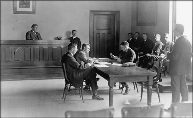 photo: Early moot court, probably before 1920; undated