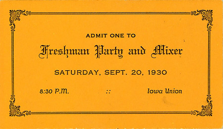 Freshman party and mixer admission ticket, 1930