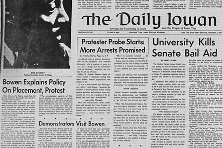 Dec. 6, 1967. Anti-war protests in front of the IMU led to arrests. 