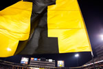 The Iowa flags fly after the Hawkeyes score their first touchdown of the game in the fourth quarter.