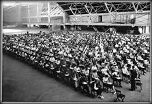 Students taking exam in Field House, The University of Iowa, 1930s