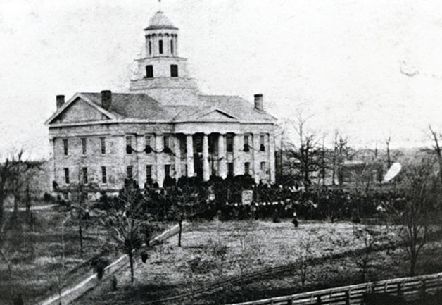 the Old Capitol draped in crepe for memorial service for President Abraham Lincoln, April 1865