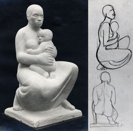From Elizabeth Catlett’s thesis, “Sculpture in Stone: Negro Mother and Child” and Sketches from Elizabeth Catlett’s thesis, “Sculpture in Stone: Negro Mother and Child”