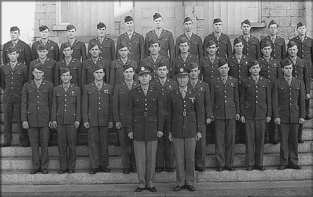 Advanced ROTC class on steps of Old Capitol, 1943 