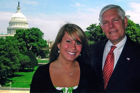 Kimberly Elam poses with U.S. Congressman Pete Sessions of Texas outside the U.S. Capitol, where she interned this summer.