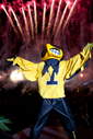 Herky welcomed the fireworks display—a Kinnick Stadium first.