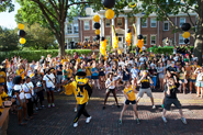 The block party included plenty of food, lots of giveaways, and a Herky-led flash mob.