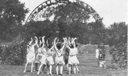 Women dancing on Iowa Field during the Mayday Fete, The University of Iowa, 1920s