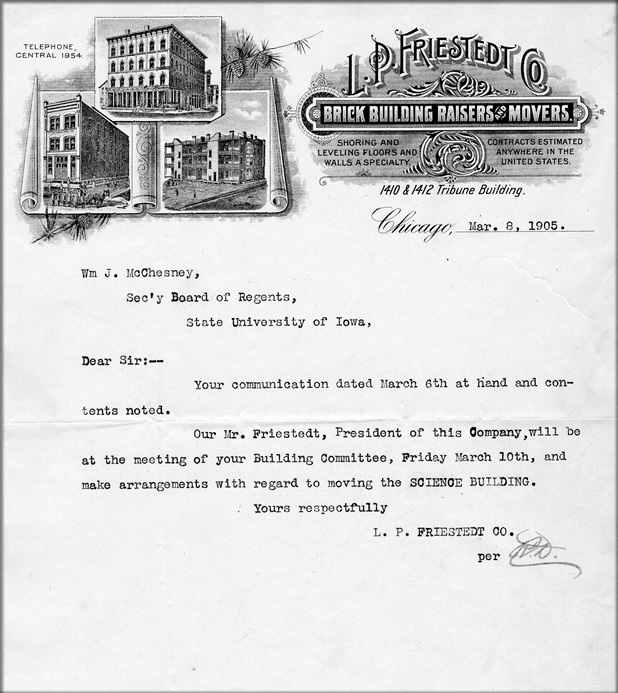 photo: Correspondence from L.P. Friestedt and Co. of Chicago, the low bidder, 1905  