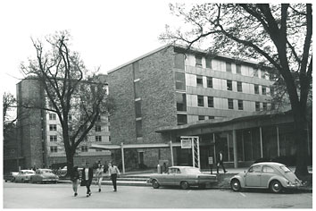 Burge Hall, with Daum Hall to the left, 1960s.